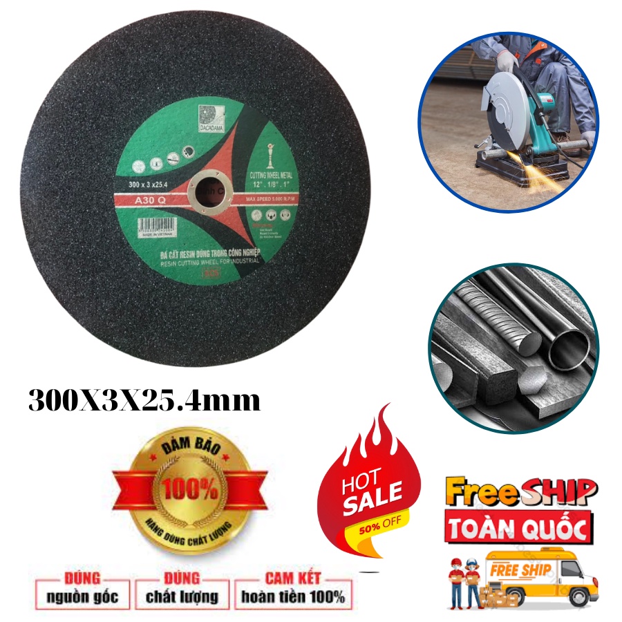 Đá cắt sắt Resin 300x3x25.4 mm - Đá cắt inox - Đá cắt kim loại - Hàng chính hãng