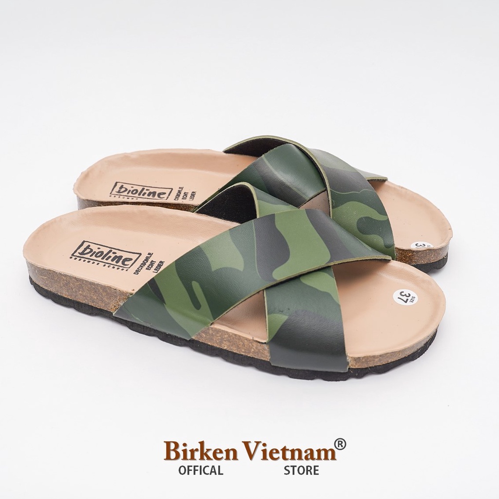Mã R03 DÉP ĐẾ TRẤU Da PU Camo Rằn Ri Hai Quai Ngang Unisex Birken Vietnam Bioline