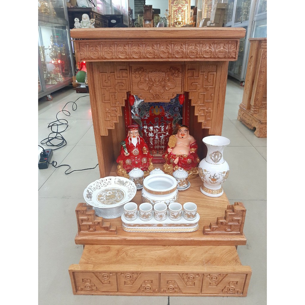 COMBO Bàn Thờ Thần Tài Ông Địa giá rẻ đẹp gỗ Gõ Đỏ Hoa Sen ngang 48 cao 68 - Đồ Thờ Thắng Duyên Đại Phát