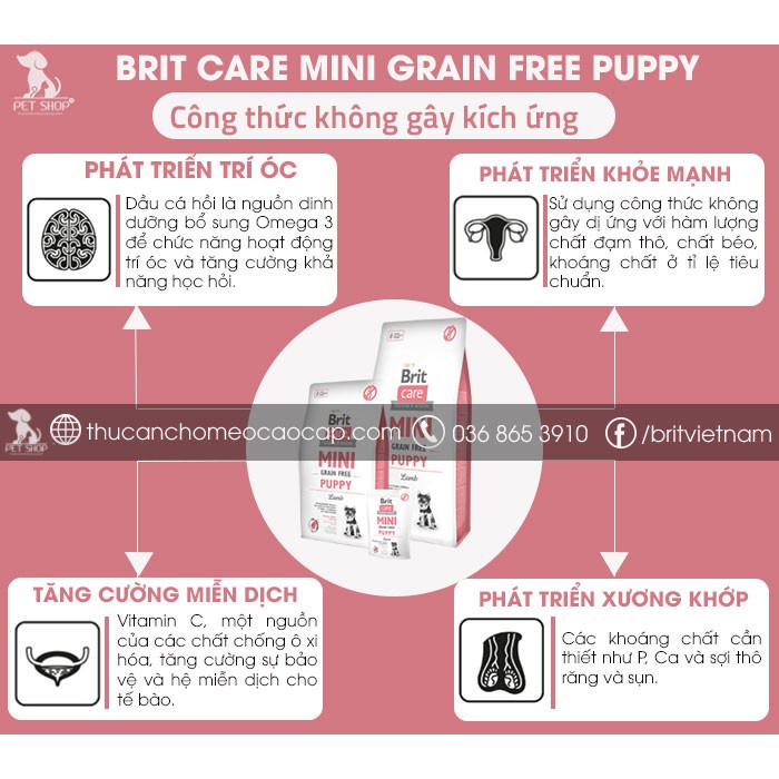 Thức Ăn Cho Chó Bull Pháp Dưới 12 Tháng Tuổi - Brit Care Mini Grain Free Puppy