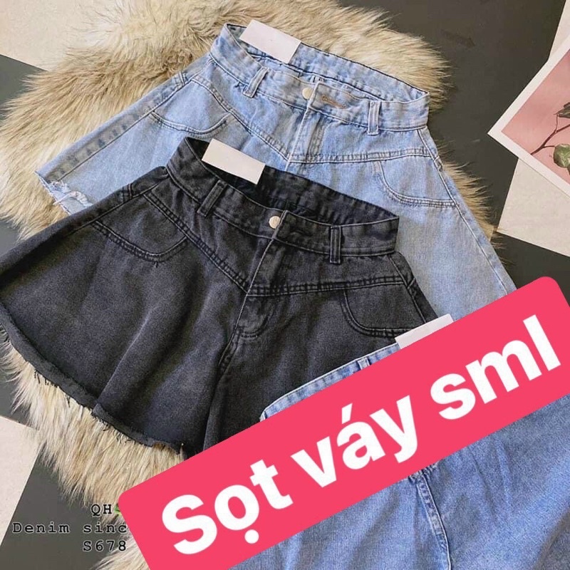 Quần đùi jeans lưng cao ống rộng, quần Short giả váy Cao Cấp - R0J