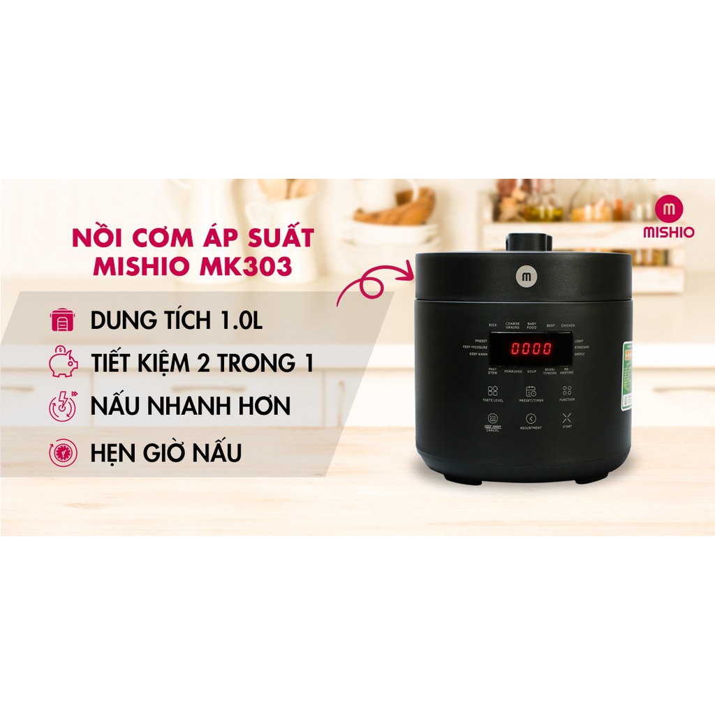 Nồi Cơm Áp Suất Mishio MK303 1 Lít - Bảo hành Chính Hãng 18 tháng