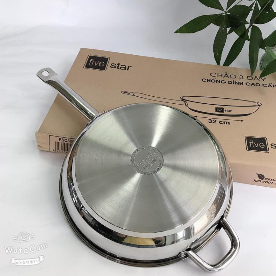 Chảo chống dính Fivestar 30-32cm-dùng bếp từ-Inox 430-3 đáy-Chảo rán,chiên,nướng cao cấp,giá rẻ,chính hãng-BH 5 năm