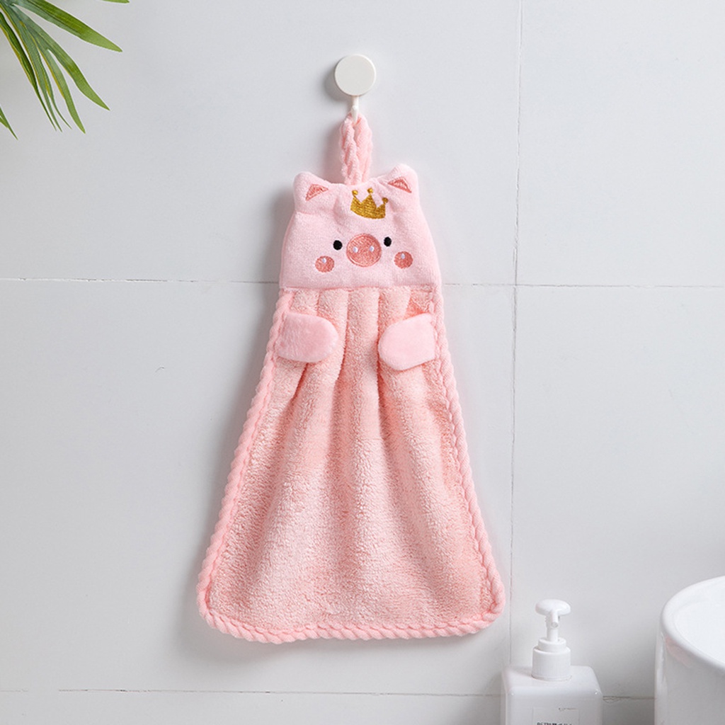 Khăn lau tay treo tường hình chú heo dễ thương kèm dây buộc tiện dụng cho gia đình