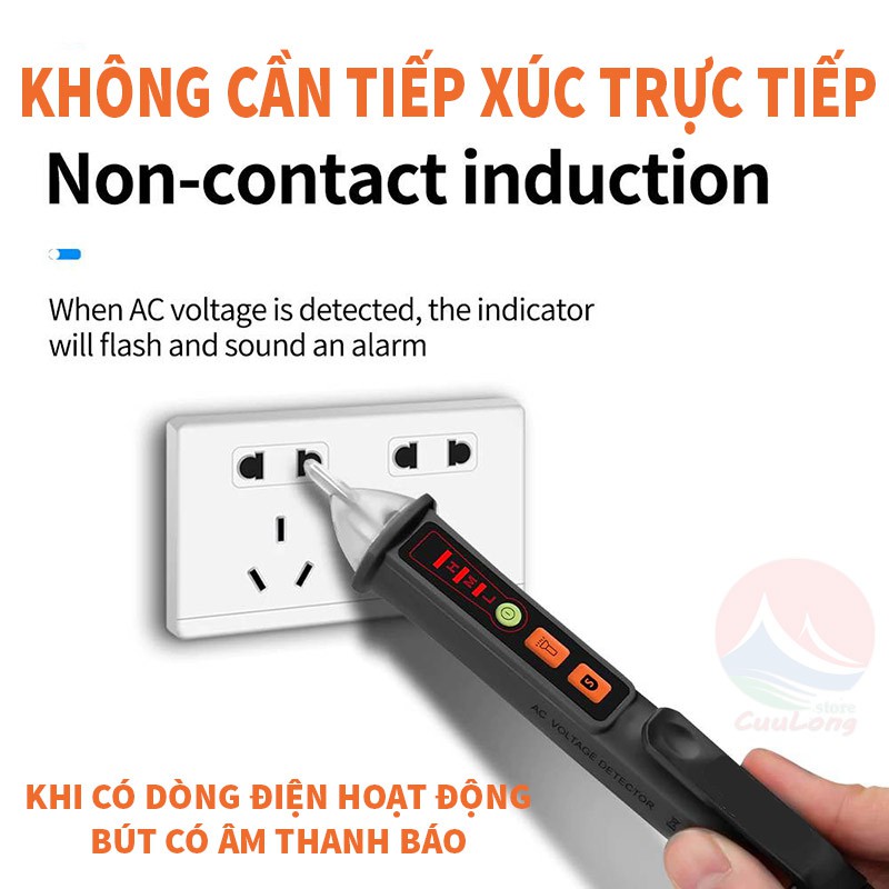 Bút Thử Điện Thông Minh, Cảm Biến Không Tiếp Xúc, Có Đèn Pin, Tự Ngắt Khi Không Sử Dụng, bút dò điện cảm ứng đứt ngầm