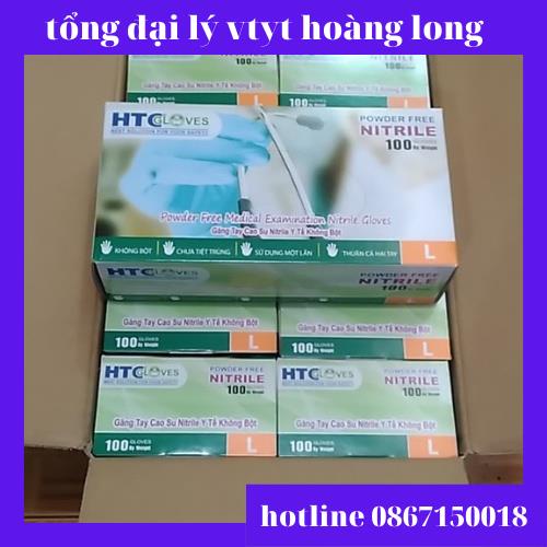 Găng tay y tế HTC Gloves có bột cao su latex màu trắng size S, M hộp 100 cái.