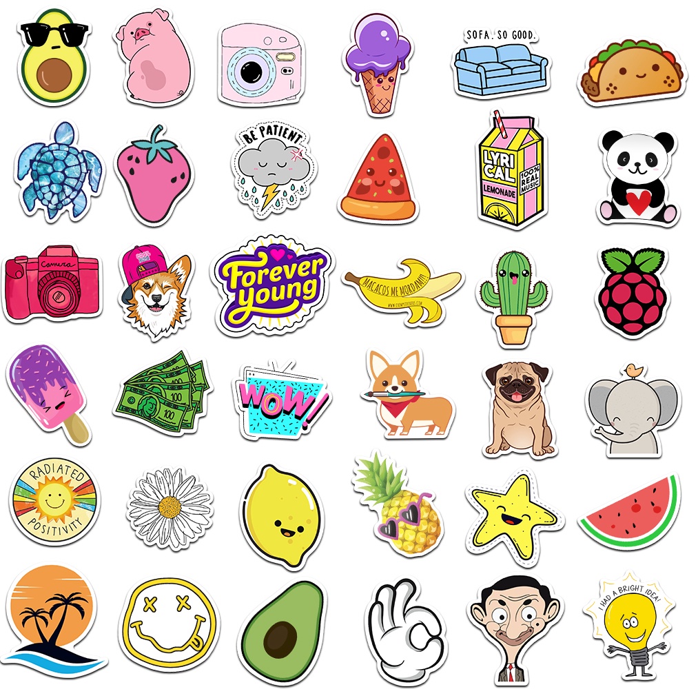 Bộ 10/50 Sticker Hoạt Hình Chống Thấm Nước