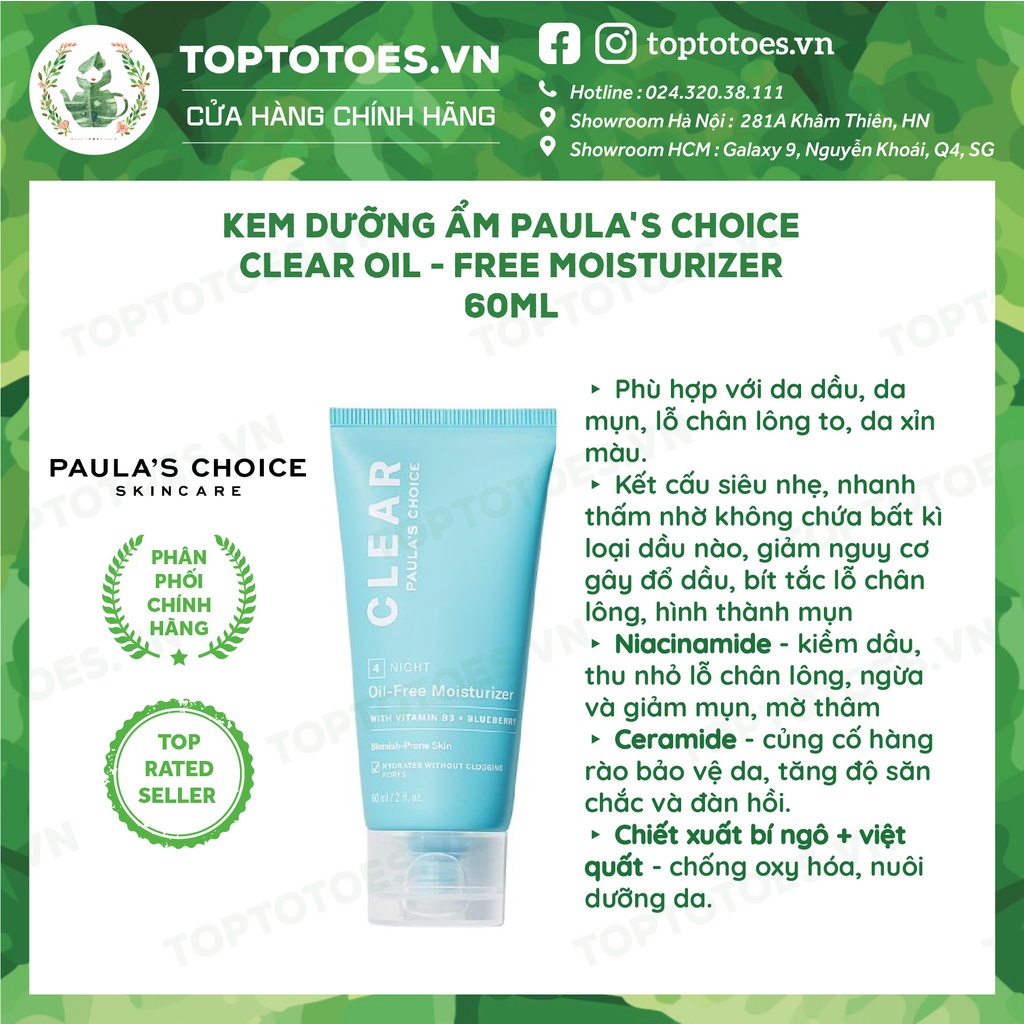 Kem dưỡng ẩm siêu mỏng nhẹ, không chứa dầu cho da mụn Paula's Choice Clear Oil - Free Moisturizer 60ml [NK CHÍNH HÃNG]