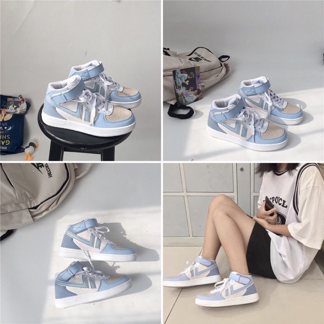 GIÀY BATA CỔ CAO XANH PASTEL GB003