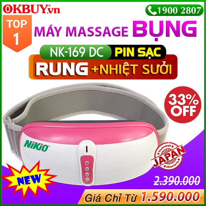 Đai Massage Bụng Rung Lắc Hồng Ngoại Nhật Bản Nikio NK-169 DC-Pin sạc-Chính Hãng Màu Hồng Giảm Cân Hiệu Quả