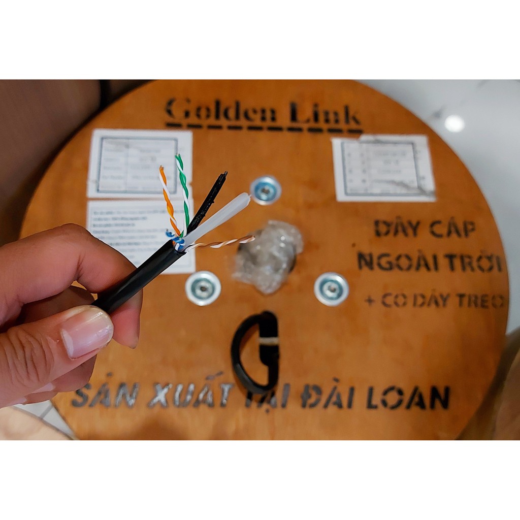 Cáp mạng GoldenLink đồng nguyên chất Taiwan UTP CAT6 Outdoor ngoài trời có dây thép treo WAN CCTV Camera PoE