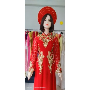 Bộ áo dài lụa đuôi lê chữ A kết đá eo90