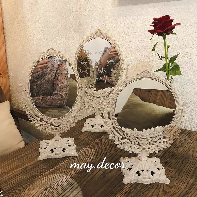 Gương trang điểm để bàn 2 mặt vintage phong cách tiểu thư -may.decor-