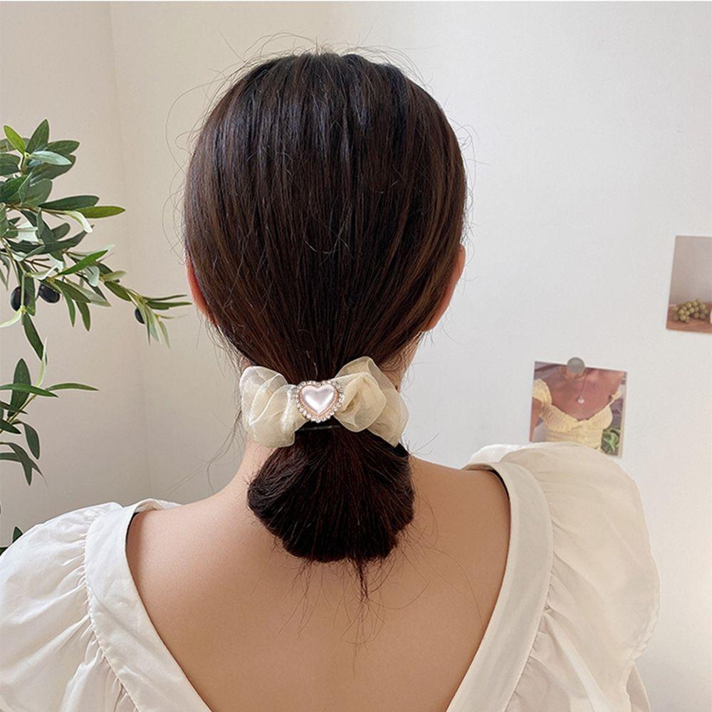 NICKOLAS Dây Buộc Tóc Vải Lụa Satin Đính Đá Hình Trái Tim Dễ Thương Cho Bạn Gái