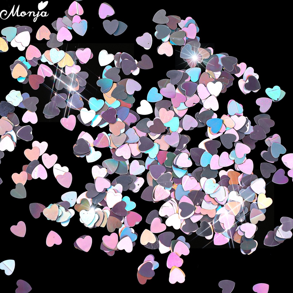 MONJA [Hàng mới về] Hộp 6 ngăn kim sa hình trái tim tiện dụng để trang trí móng tay dễ thương