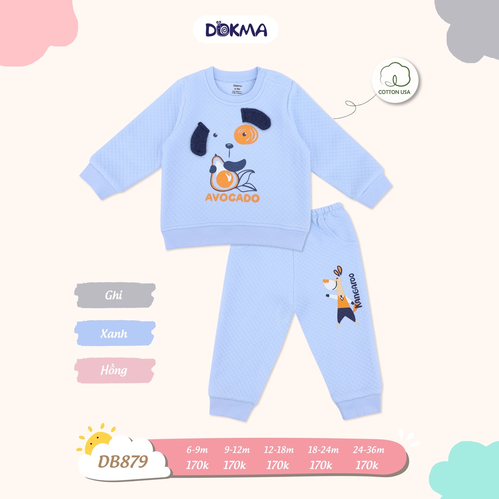 [FREESHIP] Bộ nỉ dài tay dày 9-36 tháng tuổi nỉ cotton trần trám Dokma Voi.kids DB879