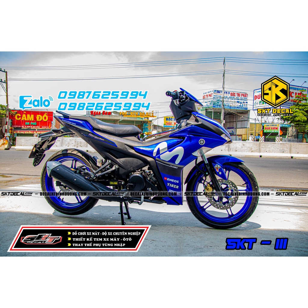 Tem trùm xe exciter 155 xanh đen movistar
