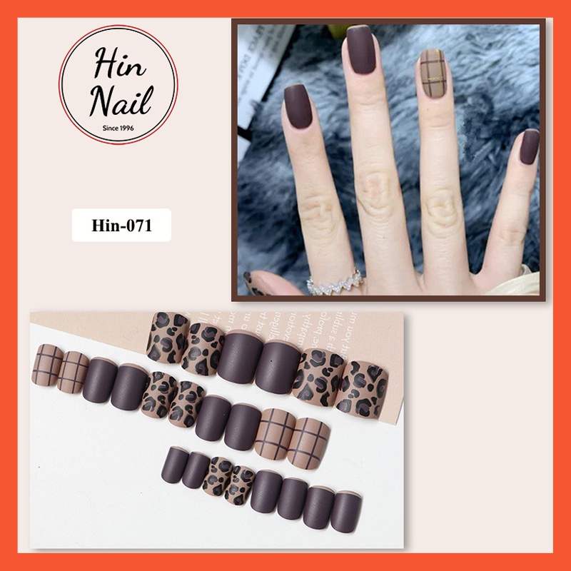 móng giả kèm keo họa tiết kẻ da báo Hin Nail độc đáo