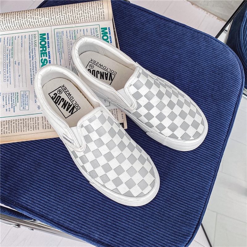 Giày Thể Thao Canvas Cổ Thấp Họa Tiết Caro Phản Quang Phong Cách Hàn Quốc Thời Trang Cho Nam Và Nữ