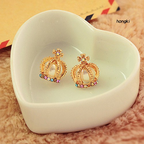 Hoa tai thiết kế hình vương miện đính đá nhân tạo tinh tế thời trang cho nữ