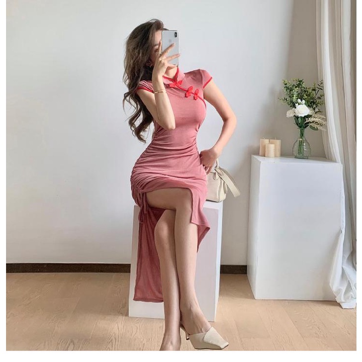 Đầm Sườn Xám Cách Tân Dáng Dài Cỡ Lớn Che Phủ Bụng Thời Trang Mùa Hè Cho Nữ