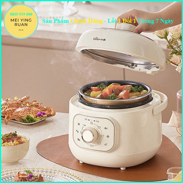 Nồi áp suất điện mini BEAR 2L màu trắng cho 1-2 người bảo hành 12 tháng