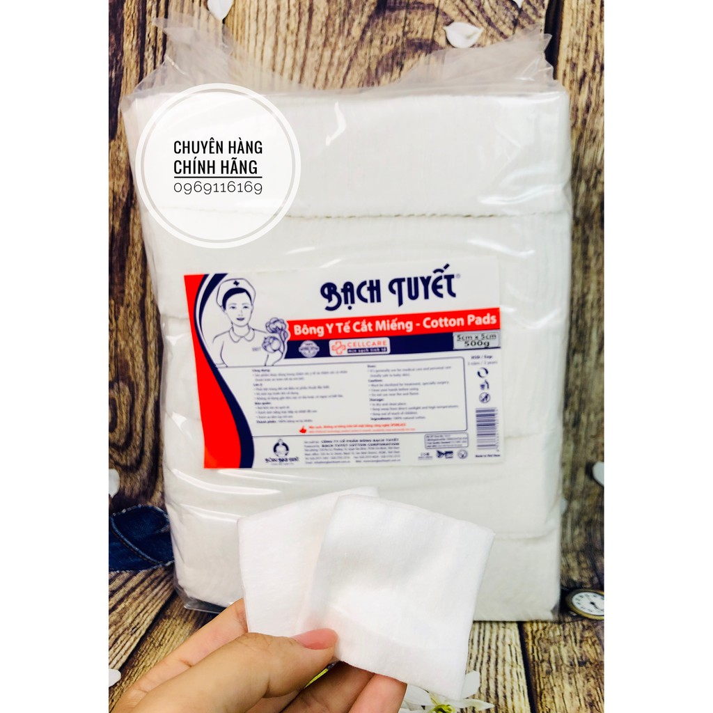 Bông Bạch Tuyết cắt miếng sẵn gói 0.5Kg size 5x5 – Bông gòn chăm sóc vết thương, vệ sinh cho bé, Spa bịch 0.5kg