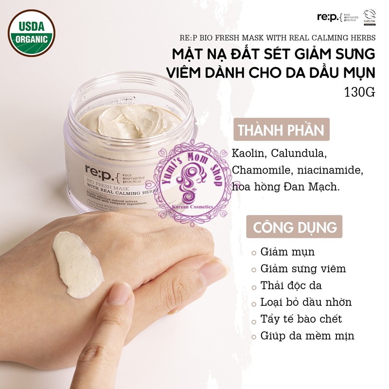 Mặt Nạ Đất Sét Cấp ẩm Và Phục Hồi Da RE:P Bio Fresh Mask With Real Herbs 130g