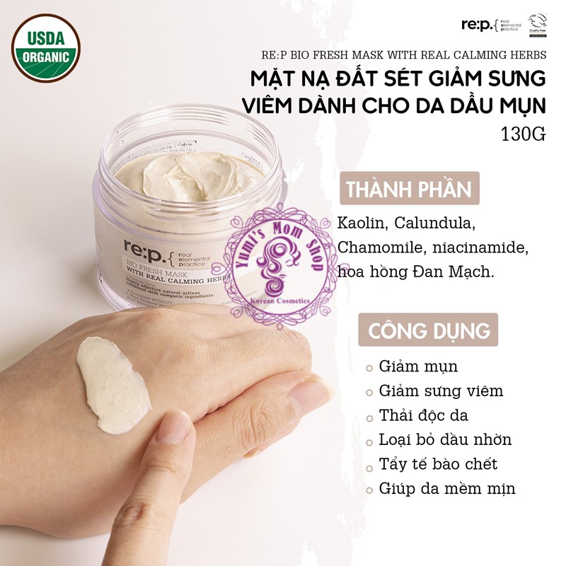 Mặt Nạ Đất Sét Cấp ẩm Và Phục Hồi Da RE:P Bio Fresh Mask With Real Herbs 130g