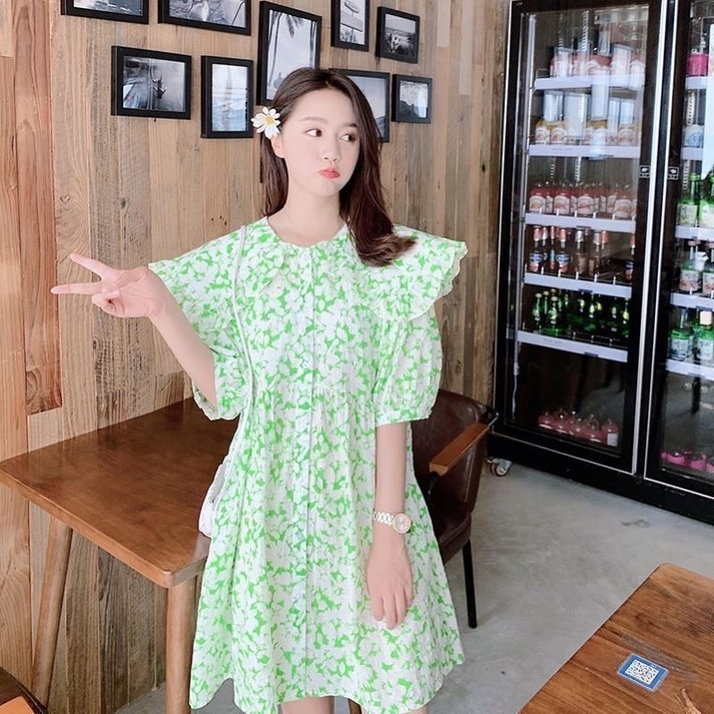 Đầm Midi Tay Phồng Cổ Búp Bê Dễ Thương Thời Trang Mùa Hè Cho Nữ