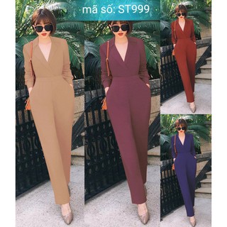 Jumpsuit đồ bay dài cổ vest 2 túi xinh xắn