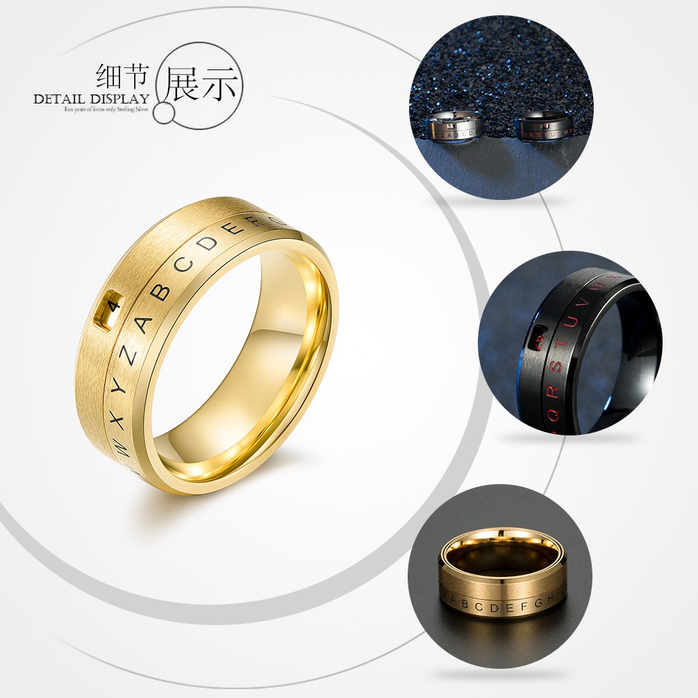 Men Jewelry Titanium Steel Ring Rotatable letter ring qf047