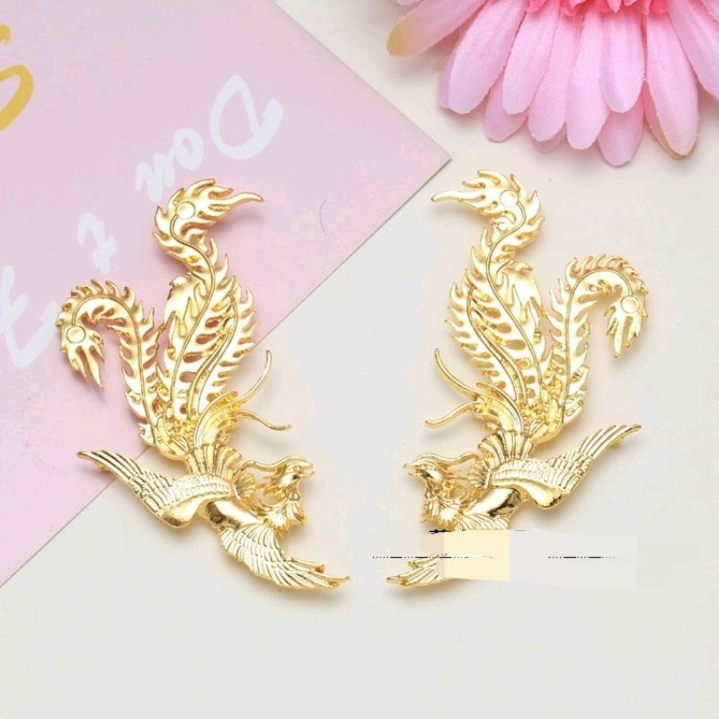(1 cái)Phiến đúc kim loại hình phượng hoàng 80*38mm, Nguyên liệu làm trang sức cổ trang, Nguyên liệu DIY