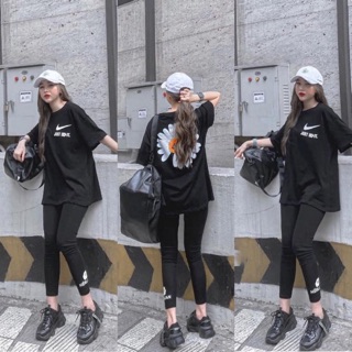 S745 Bộ Thể Thao In Hoa Cúc Quần Legging Áo Thụng Sang Chảnh