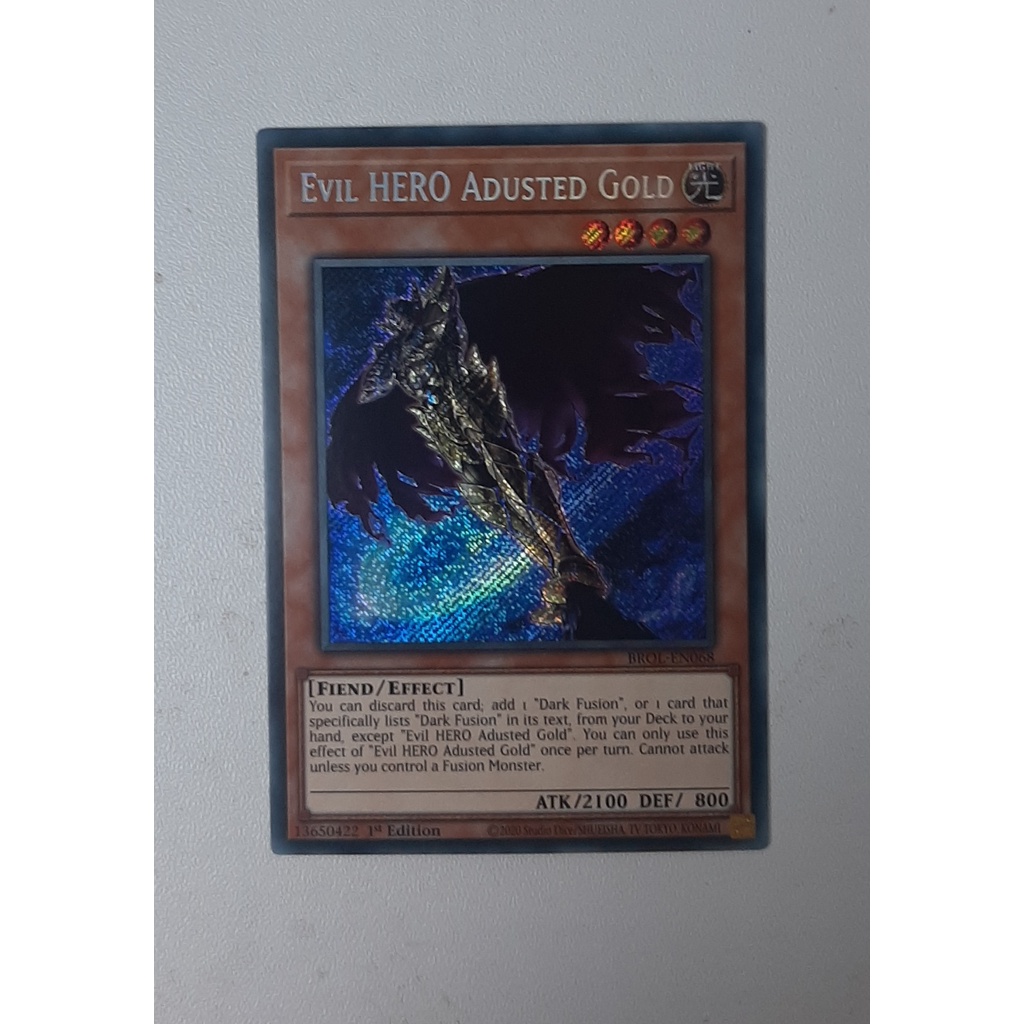 THẺ YUGIOH MÃ BROL-EN068 - Evil HERO Adusted Gold - Secret Rare 1st Edition