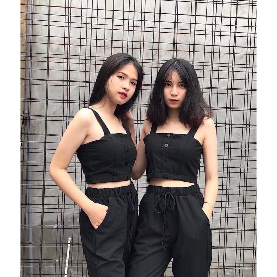 SET ÁO CROPTOP 2 DÂY QUẦN BAGGY ĐŨI HOT