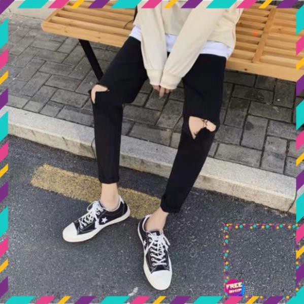 Quần Jean Nam Rách Gối Hàn Quốc Màu Đen Hot Trend 2020(Hàng Sẵn)