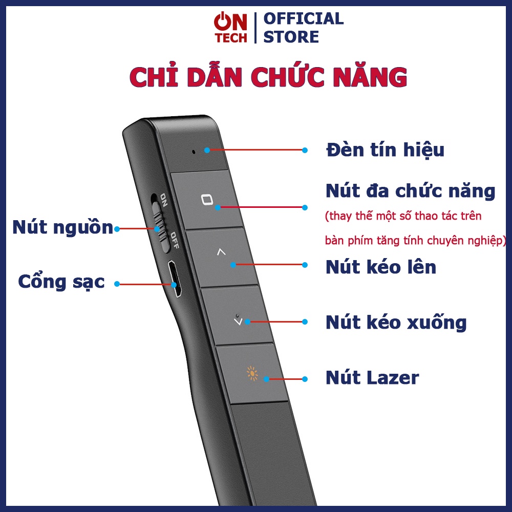 Bút Trình Chiếu Laser Không Dây Thuyết Trình Slide Powerpoint INPHIC PL1 Dùng Pin Sạc Điều Khiển Bằng Phím Đa Chức Năng