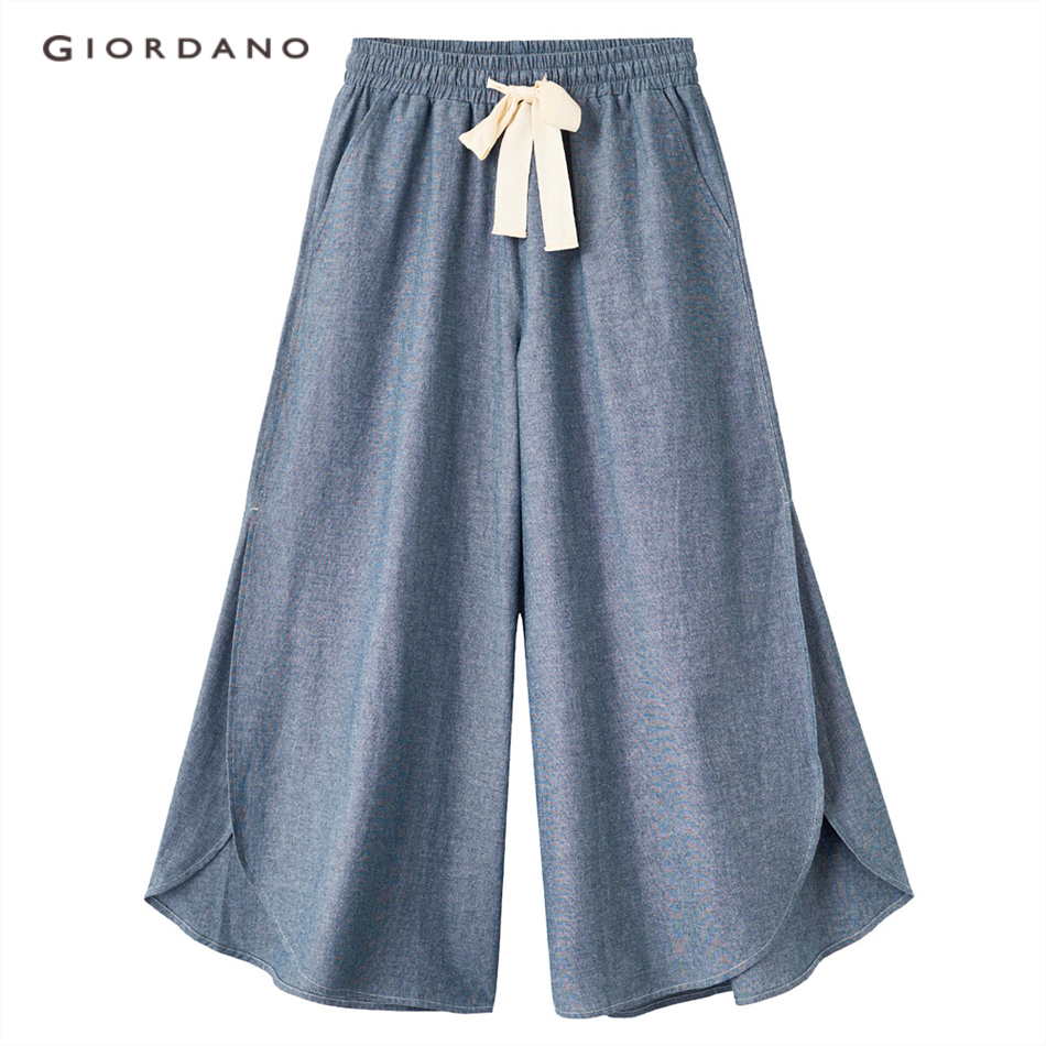 GIORDANO WOMEN Drawstring elastic waistband wide-leg pants 18421905