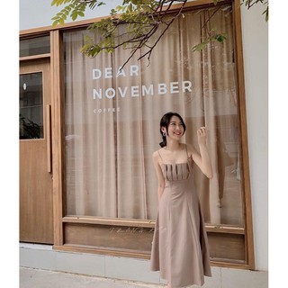 Đầm 2 dây nude ngực xếp ly