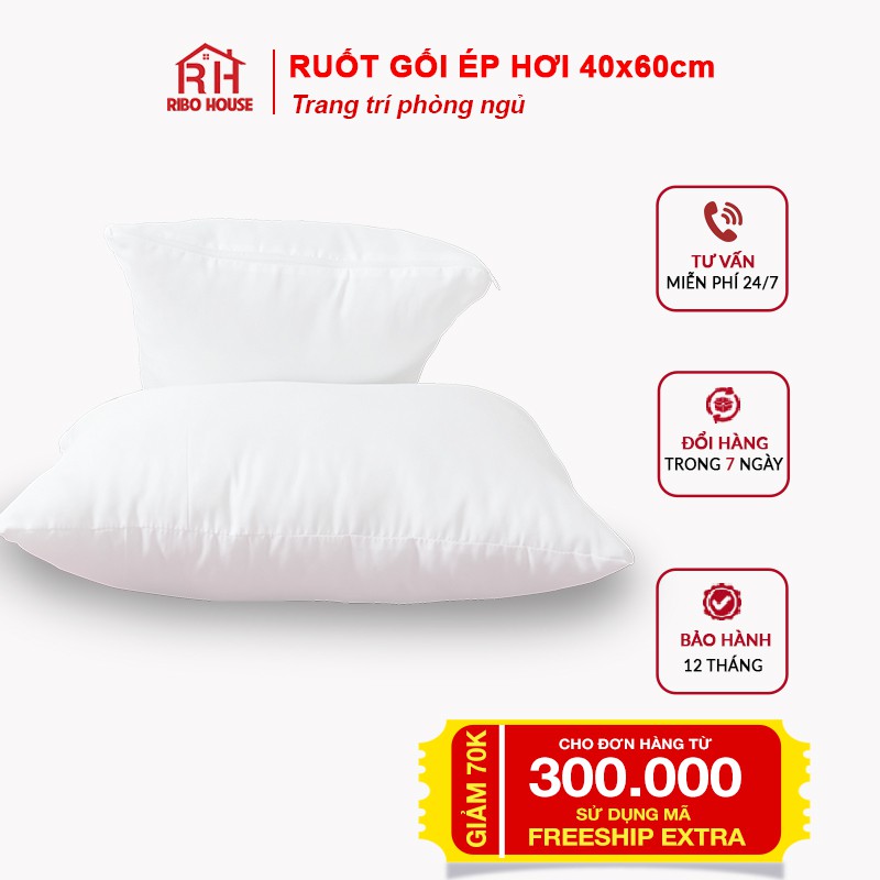 Ruột gối nằm ép hơi đơn RIBO HOUSE 40x60cm lõi bông gòn cao cấp mềm êm đầu ngủ ngon hơn RGH1