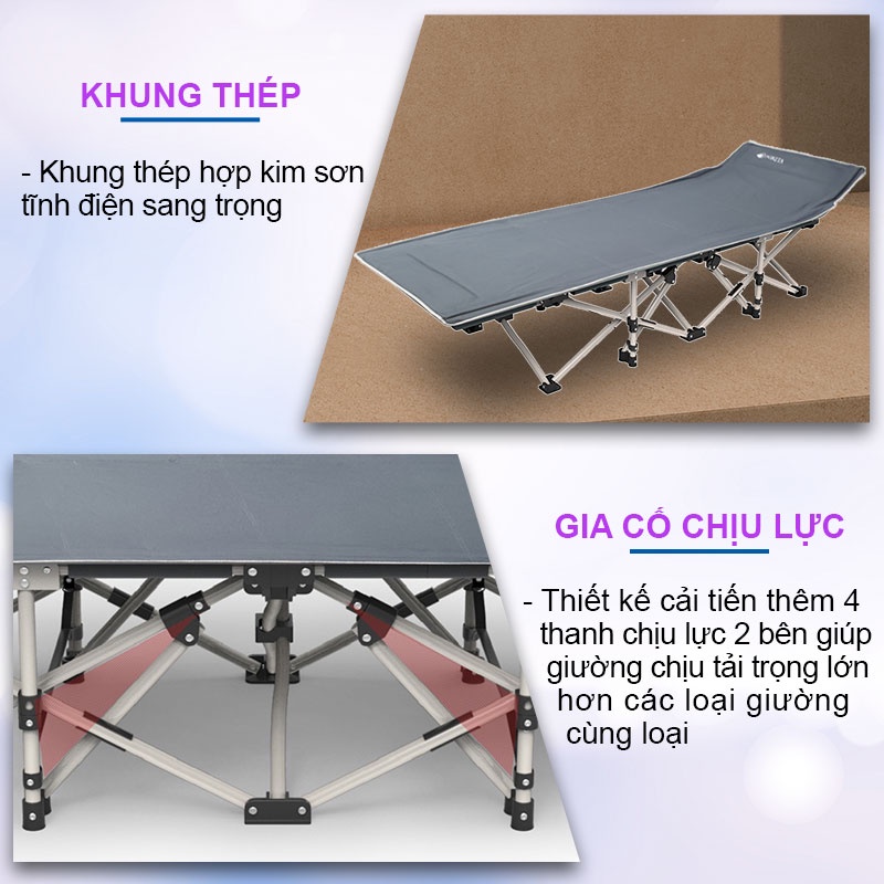 Giường xếp du lịch gấp gọn NIKITA 1338 - Vải bạt siêu bền - Tải trọng 290 kg