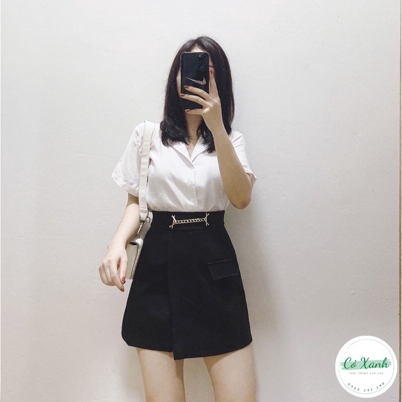 Quần giả chân váy thiết kế cao cấp vạt chéo phối xích Quảng Châu Cỏ Xanh QV3 | BigBuy360 - bigbuy360.vn