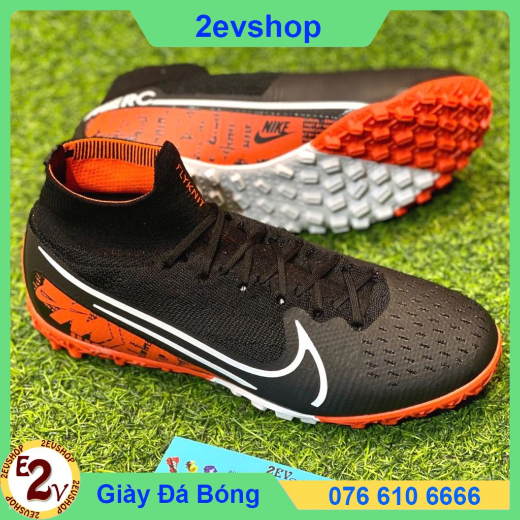 Giày Đá Bóng Cỏ Nhân Tạo 𝗧𝗙 𝗠𝗲𝗿𝗰𝘂𝗿𝗶𝗮𝗹 𝟭𝟯 Đen Đỏ Cao Cổ Khâu Đế