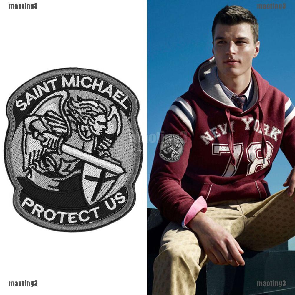 ❤Miếng khóa dán dùng vá quần áo hình chữ "Saint St. Michael Protect Us" độc đáo