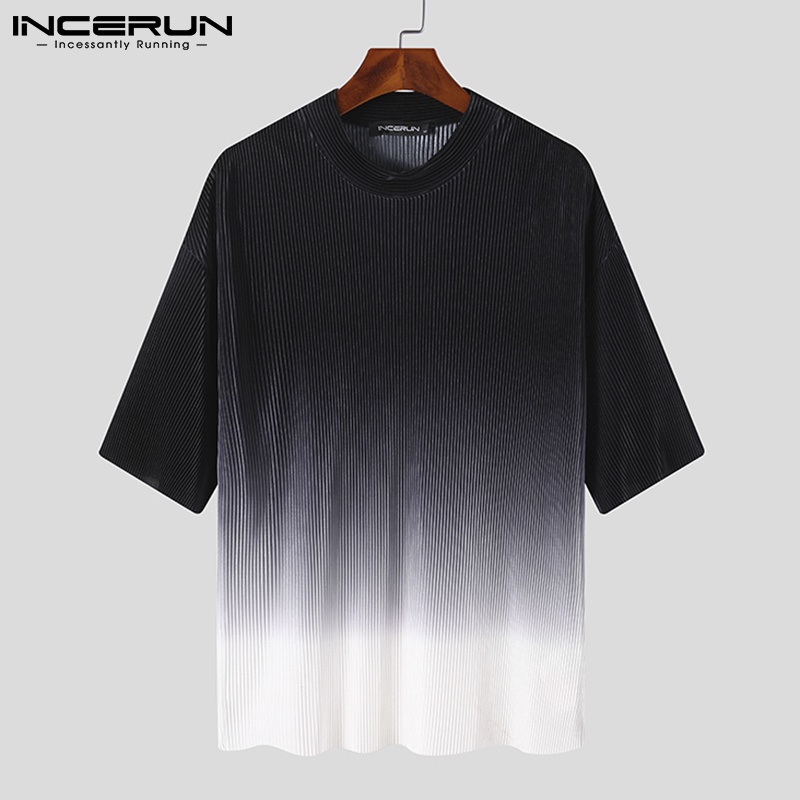 Áo thun INCERUN tay ngắn kiểu dáng rộng rãi họa tiết đầy màu sắc in ấn đơn giản thời trang cho nam