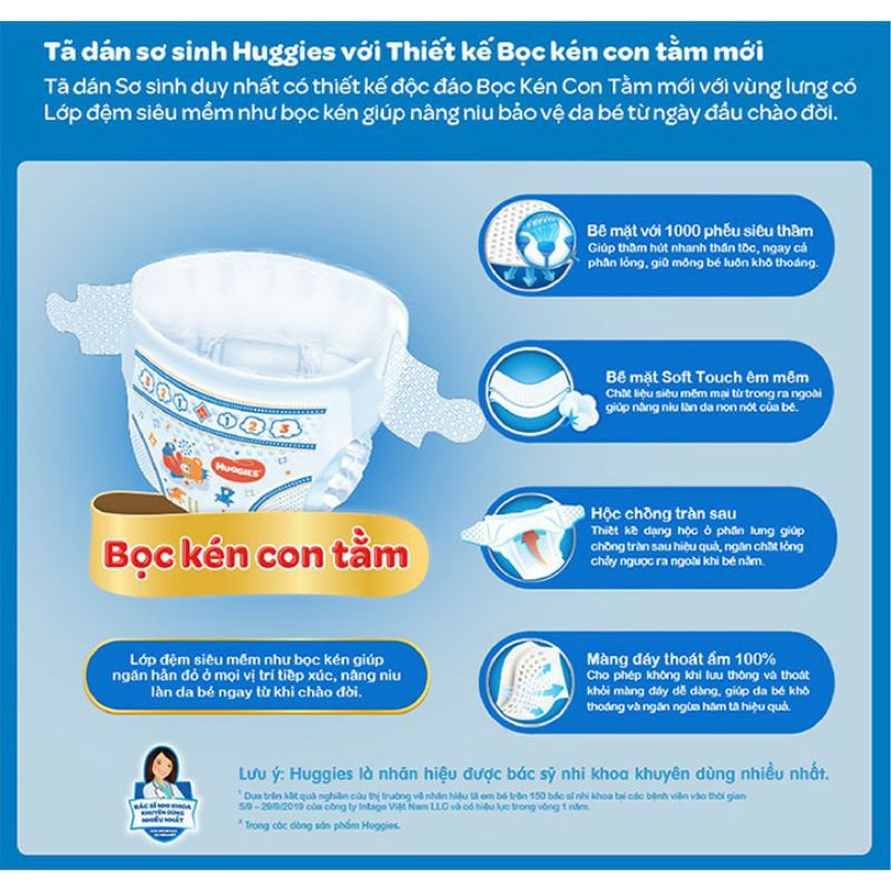 Tã dán Huggies sơ sinh NB70 + 6 cho bé sơ sinh dưới 5kg