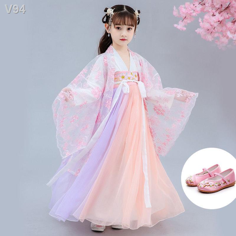 HTINGTrẻ em Hanfu Trang phục cổ của cô gái Siêu tiên Qi ngực Một mảnh Váy nhỏ 12 tuổi Học sinh Phong cách đại tích