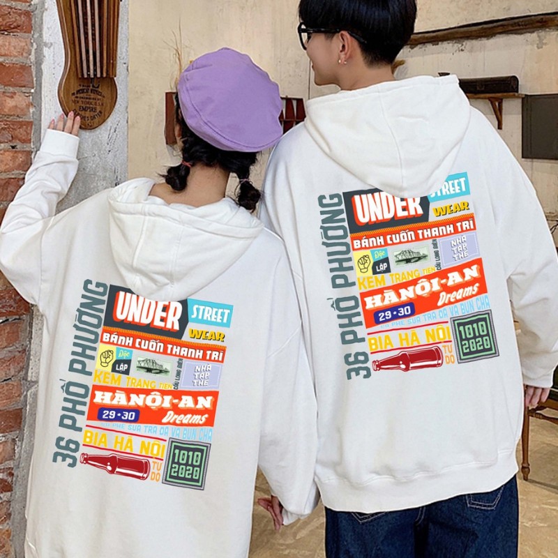 Áo sweater, áo hoodie nỉ UNISEX nam Nữ form Rộng logo under Hà Nội - In Hình Local Brand