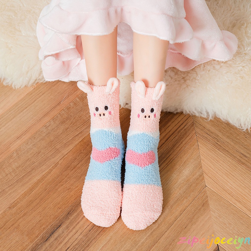 Vớ Lông Cừu San Hô Họa Tiết Hoạt Hình Giáng Sinh Phong Cách Nhật Bản Mới Cho Nữ